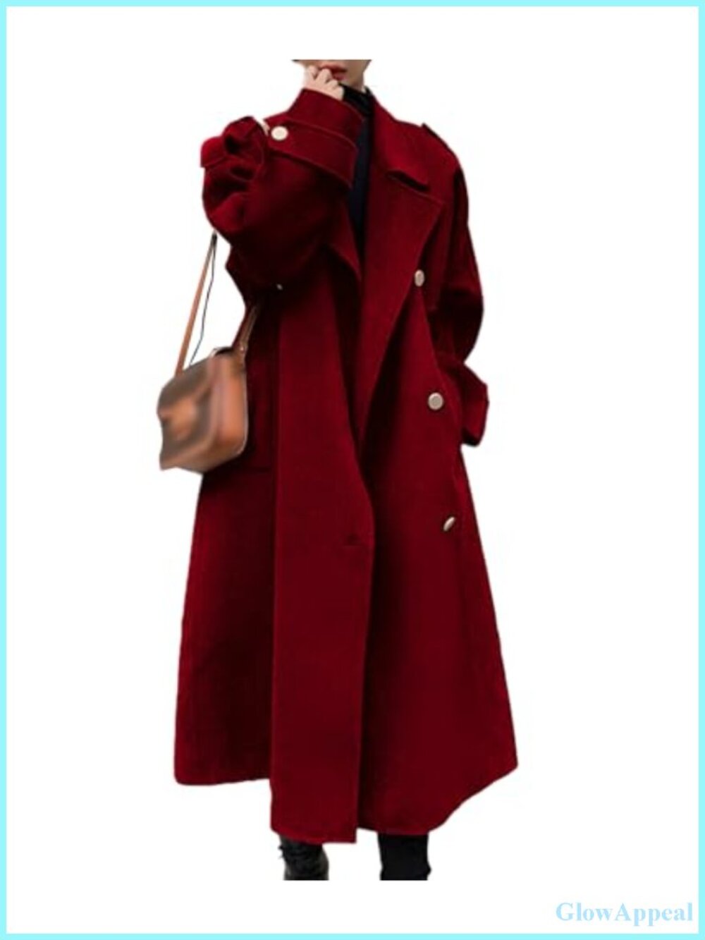 Women's Winter Double Breasted Long Pea Coat Notch Lapel Wool Blend Trench Coat